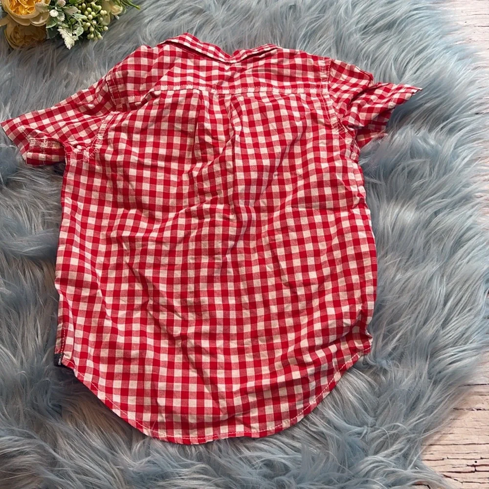 Baby Gap Red White Gingham Short Sleeve Button Down Shirt sz 18-24 months